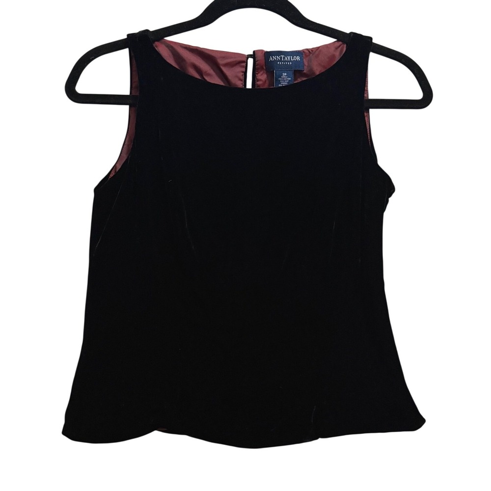 Ann Taylor Petites Black Velvet Silk Blend Sleeveless Blouse Tank Top Size 2P